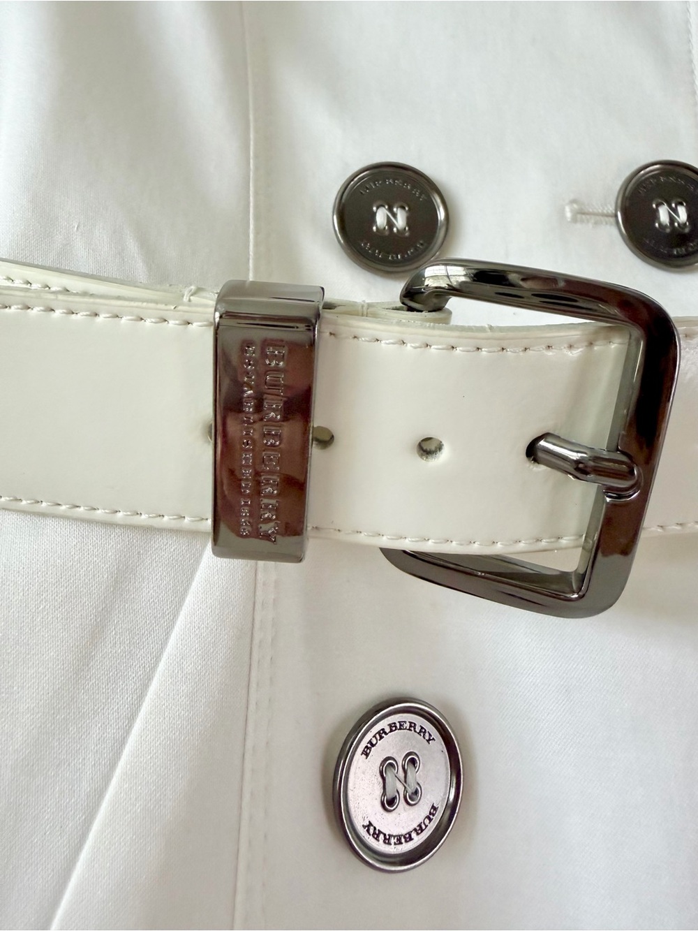 BURBERRY | Brit White Slim Fit Double Breasted Belted Trench Coat US 2 UK 4 - Picture 7 of 16